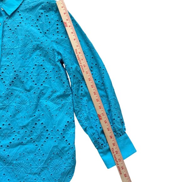 Talbots Long Sleeves Eyelet Boyfriend Button Front Shirt Top Womens LP Blue - Picture 5 of 8